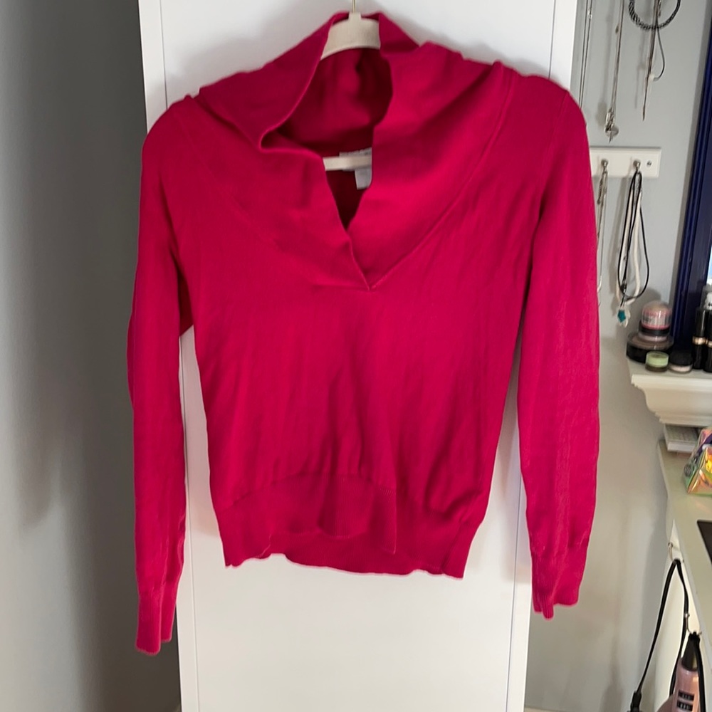 Red/blush pink long sleeved sweater with a cowl. Size small from loft.
